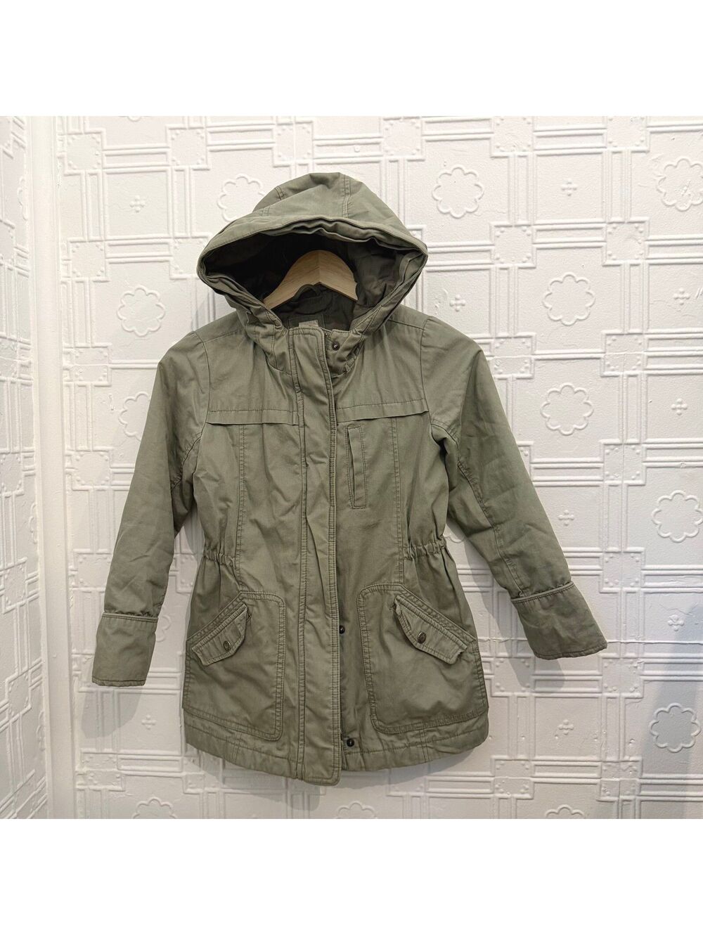 Gap Kids Medium Olive Green Hooded Utility Field Jacket Anorak Parka Coats